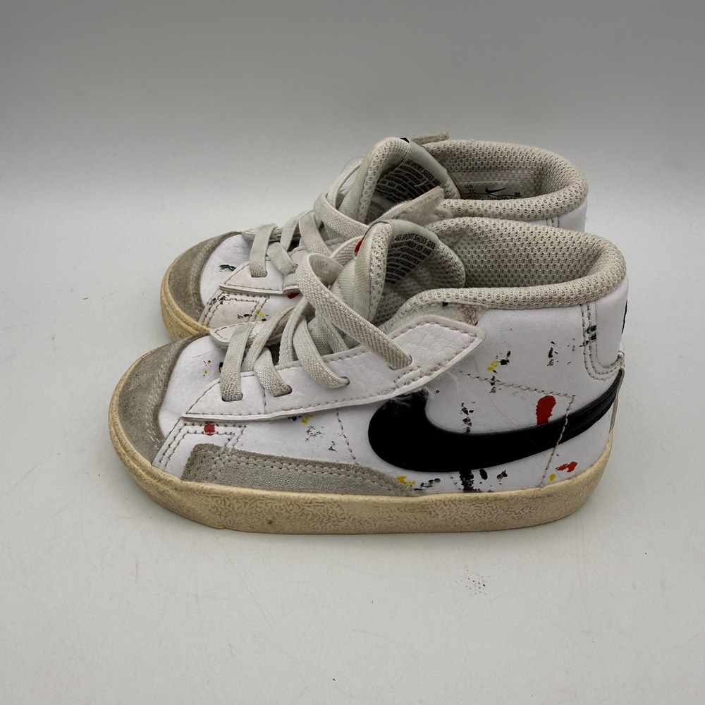 Nike Blazer Mid 77 Kids 7C White Paint Splatter High Top Sneakers DJ2620-100